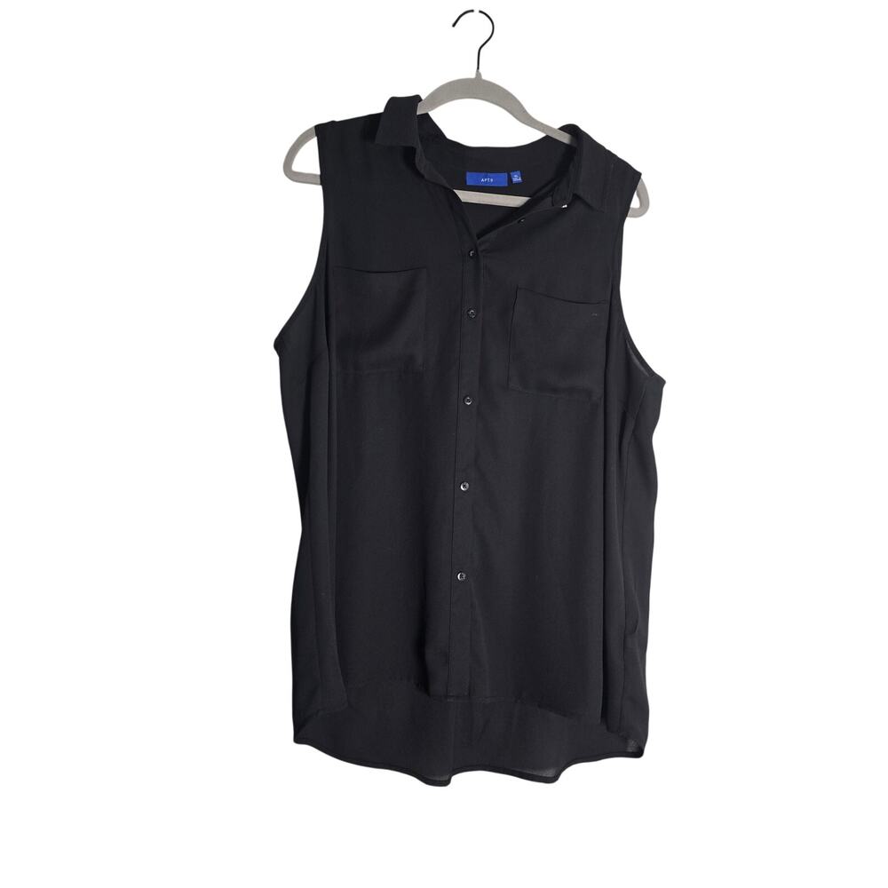 Apt 9 Black Sheer Button Tank Top Womens XL GorpCore Office Chic Layering Top